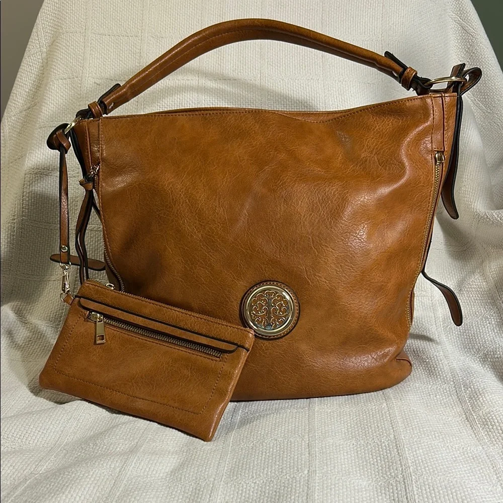 Faux Leather Shoulder Bag with Matching Wallet